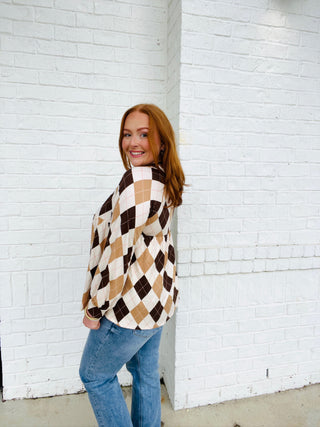 Long Sleeve Argyle Top- Argyle,brown top,clothing,Curvy,FALL,fall clothes,fall transition,LONG SLEEVE,long sleeve top,long sleeves,mama top,mocha top,mom top,Multi top,PLUS SIZE TOP,Sale,Tops-Ace of Grace Women's Boutique