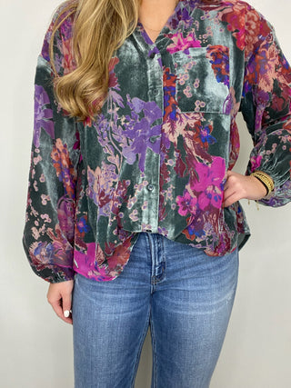 Velvet Floral Top- clothing,Curvy,floral,floral pattern,floral print,FLORAL TOP,florals,PLUS,plus size,Tops-Ace of Grace Women's Boutique