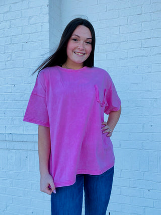 Hot Pink Classic Mineral Washed Tee- clothing, Curvy, LIGHT PINK, pink, pink top, Tops-Ace of Grace Women's Boutique