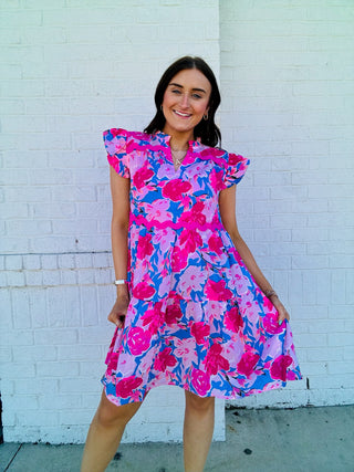 Pink Floral Dress with Ric Rac Trim- Curvy,dresses & rompers,Easter,Easter dress,floral,floral dress,floral pattern,floral print,florals,PLUS,Ric rac,SPRING,Spring dress-Ace of Grace Women's Boutique