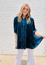 Teal Velvet Button Up Tunic