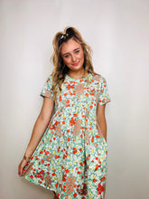 Mint & Coral Round Neck Short Sleeve Dress