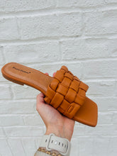 Tan Leather Woven Slide Sandal