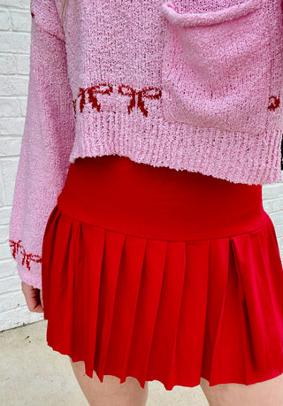 High Waisted Red Pleated Skirt- Bottoms,clothing,gold hinge,Mini skirt,pleated skirt,RED,red skort,Seasonal,skirt-Ace of Grace Women's Boutique