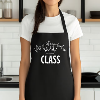 CLASSY Aprons • Miranda- Accessories, Apron, Classy, Cooking, Corn dip, Kitchen, Miranda, Stay classy-Secret Ingredient-Black-Ace of Grace Women's Boutique