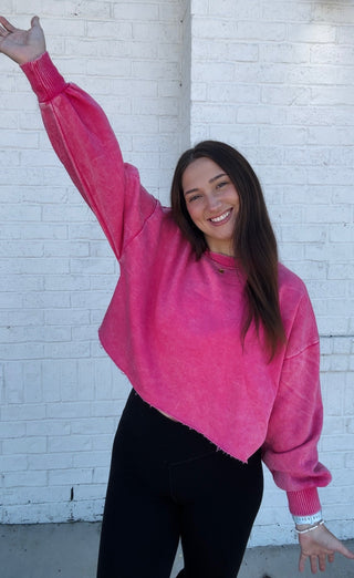 Acid Wash Cropped Pullover | 2 colors- Acid, clothing, comfy sweatshirt, cropped sweatshirt, FALL, fall clothes, pink sweatshirt, sweatshirt, SWEATSHIRTS, Tops-Ace of Grace Women's Boutique