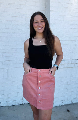 Pink Button Down Skirt- Bottoms,BUTTON,button down,BUTTON UP DRESS,buttons,clothing,fall clothes,Pink skirt,Sale-Ace of Grace Women's Boutique