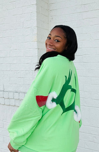 Queen of Sparkles Green Hand Heart Sweatshirt- CHRISTMAS,CHRISTMAS CHEER,CHRISTMAS GRAPHIC TEE,Christmas Longsleeve,CHRISTMAS SHIRT,christmas sweatshirt,Christmas tee,christmas top,curv,Curvy,Grinch,MERRY CHRISTMAS,QUEEN,queen of sparkles,QUEEN OF SPARKLES PLUS SIZE,QUEEN OF SPARKLES SWEATER,QUEEN OF SPARKLES TEE,QUEEN OF SPARKLES TSHIRT,Seasonal,sparkle season,Tops-Ace of Grace Women's Boutique