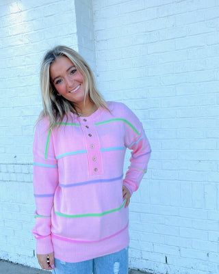 Pink Striped Sweater- BIRTHDAY SWEATER,clothing,Curvy,fuzzy sweater,oversized sweater,pastels,pink sweater,plus size sweater,Stripe,STRIPED,SWEATER,sweater top,sweaters,Tops-Ace of Grace Women's Boutique