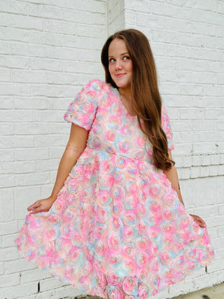 Multi Floral Puff Sleeve Dress