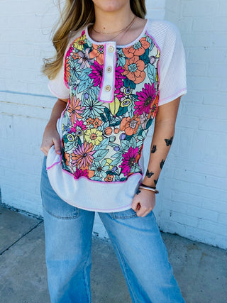 Ribbed Floral Top- clothing, Curvy, floral, floral print, FLORAL TOP, florals, SOFT, soft shirt, soft top, Tops-Ace of Grace Women's Boutique