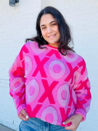 XOXO All Over Sweater- clothing,HEART,HEART PATTERN,HEARTS,loose fit,oversized,oversized sweater,plus size valentine,Sale,Seasonal,Tops,VALENTINE,Valentine Collection,valentine plus size,valentine pullover,VALENTINES,VALENTINES GRAPHIC TEE,valentines sweatshirt,VALENTINES TOP,XOXO-Ace of Grace Women's Boutique