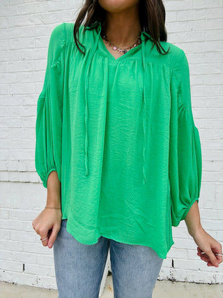 Green Collared Top- CHRISTMAS, Christmas Longsleeve, clothing, FALL, fall clothes, GREEN, Green shirt, green top, kelly green, Tops-Ace of Grace Women's Boutique