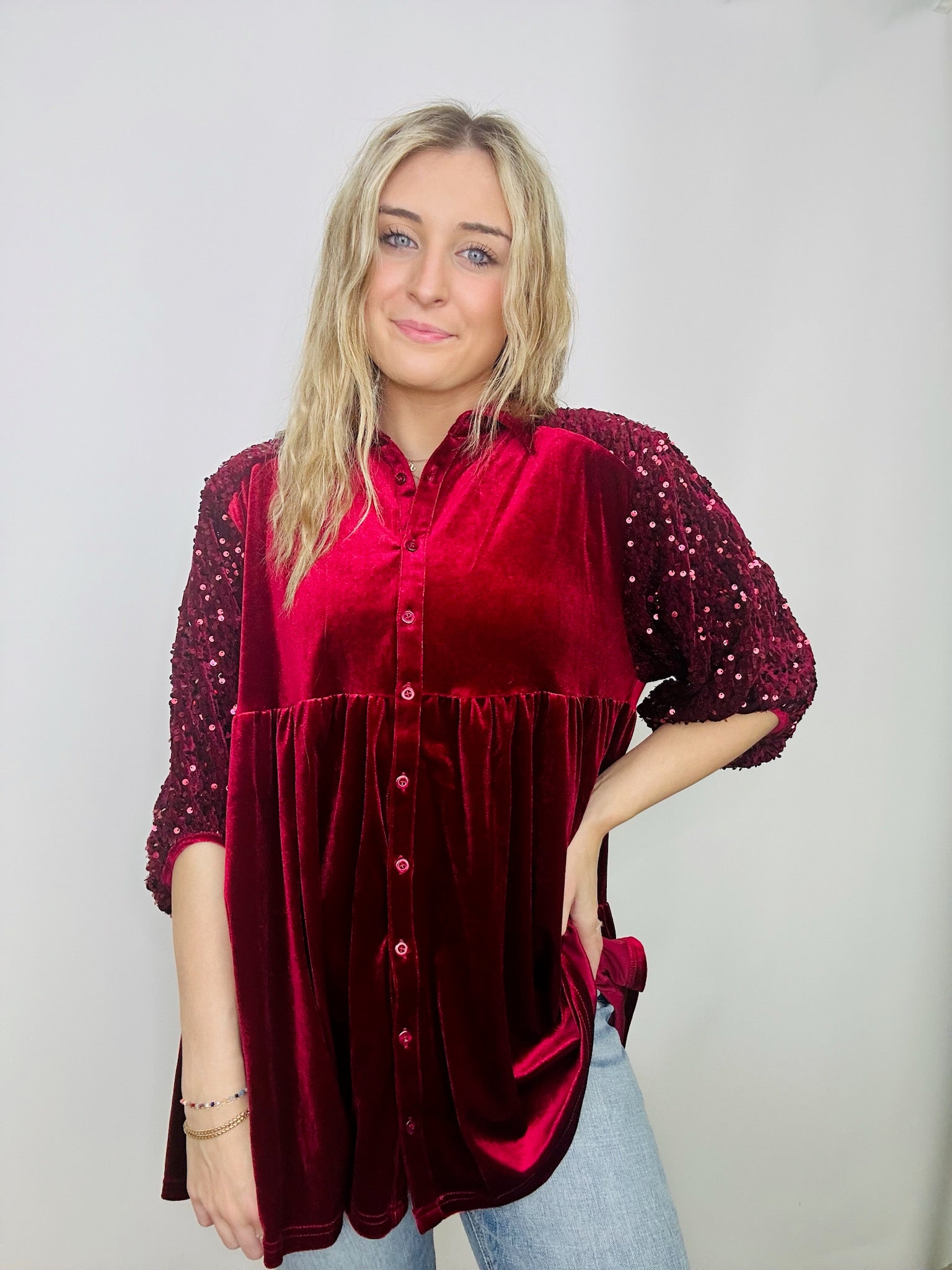 Velvet Sequin Button Up Shirt