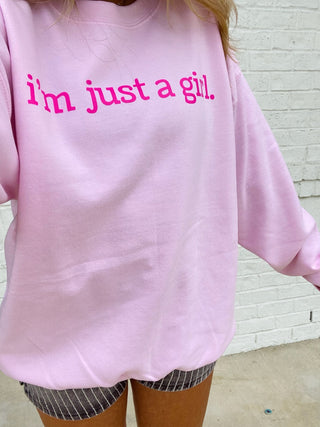 MADELYNN GRACE | I’m Just a Girl Sweatshirt- comfy sweatshirt, Curvy, MadelynnGrace, oversized sweatshirt, pink sweatshirt, plus size sweatshirt, plus sweatshirt, sweatshirt, SWEATSHIRTS, Tops-Ace of Grace Women's Boutique