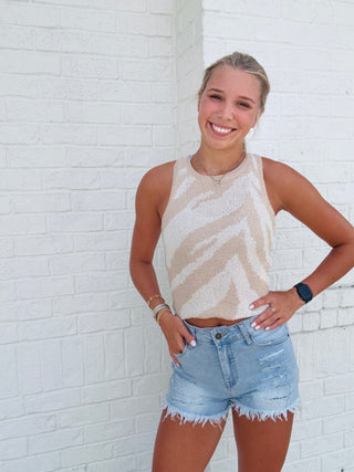 Sleeveless Animal Print Knit Top- animal,ANIMAL PRINT,clothing,Halter,HALTER NECK,HALTER NECK TOP,halter top,sleeveless,summer tank,SWEATER TANK,tank,tank top,Tops,ZEBRA,zebra print,ZEBRA TOP-Ace of Grace Women's Boutique