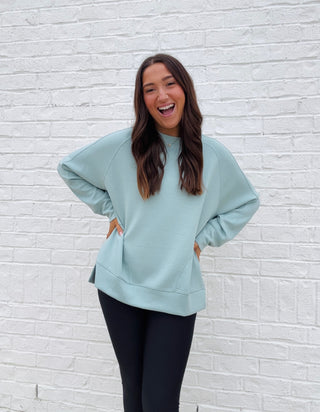 Light Sage Extreme Soft Side Slit Pullover- clothing, COMFY, comfy sweatshirt, Curvy, fall clothes, Lulu, oversized sweatshirt, PLUS, plus size, PLUS SIZE HOODIE, plus size sweatshirt, PLUS SIZE TOP, plus sizes, plus sweatshirt, pullover, Softstream, Softstreme, sweatshirt, SWEATSHIRTS, Tops-Ace of Grace Women's Boutique