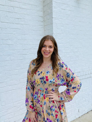 FLORAL LONG SLEEVE TIERED DRESS- Curvy,Dresses & Rompers,floral,floral dress,plus,plus dress-Ace of Grace Women's Boutique
