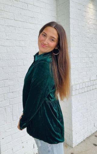 Green Velvet Tunic Top- CHRISTMAS, christmas dress, Christmas Longsleeve, CHRISTMAS SHIRT, christmas top, clothing, emerald green, GREEN, Green shirt, green top, MERRY CHRISTMAS, Seasonal, Tops, velvet, velvet top-Ace of Grace Women's Boutique