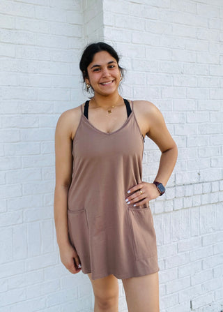 Brown Athletic Mini Dress- athletic romper,dresses & rompers,New arrival-Ace of Grace Women's Boutique