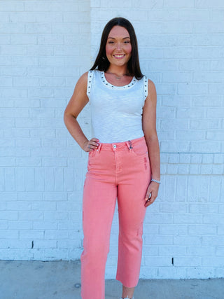 Peach High Rise Dad Jeans- Bottoms, clothing, Dad jeans, JEANS, Spring jeans, Summer jeans-Ace of Grace Women's Boutique