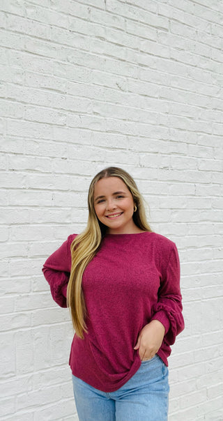 The Softest Long Sleeve Top- Boat, Curvy, FALL, fall clothes, fall transition, Hacci, LONG SLEEVE, long sleeve top, long sleeves, longsleeve, SOFT, soft shirt, soft top, Tops-Magenta-S-Ace of Grace Women's Boutique