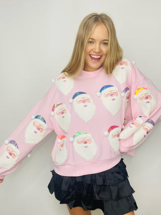 Queen Of Sparkles Light Pink Santa Sweatshirt- clothing,Curvy,QUEEN,queen of sparkles,QUEEN OF SPARKLES PLUS SIZE,QUEEN OF SPARKLES SWEATER,Seasonal,Tops-Ace of Grace Women's Boutique