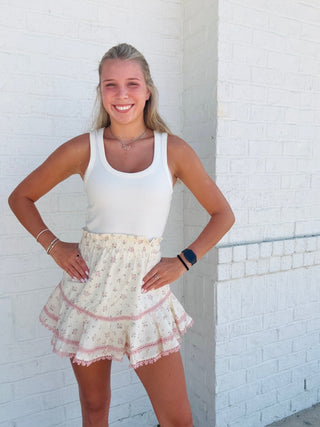 Floral Printed Ruffle Skort- Bottoms,clothing,floral,floral pattern,floral print,florals,LOVE,Love shack,Love shack fancy,Loveshack,RUFFLE,ruffled,ruffled bottoms,shorts,stoney clover-Ace of Grace Women's Boutique