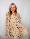 Classic Beige Animal Print Dress- church dress, dress, flowy dress, layered dress, spotted dress-Ace of Grace Women's Boutique