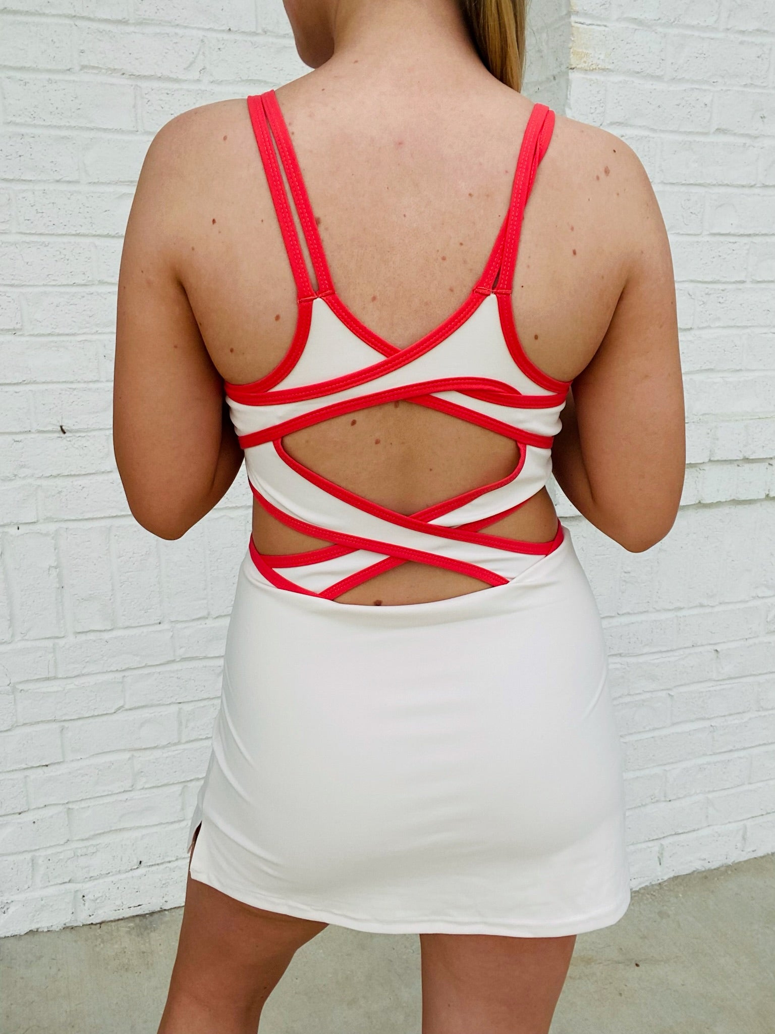 cut out athletic dress Meichang Tennis Dresses for Women with Built in Shorts and Bra Sleeveless Cutout Back One Piece Workout Jumpsuits Side Slit Dresses Golf Athletic