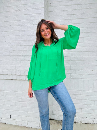 Green Collared Top- CHRISTMAS, Christmas Longsleeve, clothing, FALL, fall clothes, GREEN, Green shirt, green top, kelly green, Tops-Ace of Grace Women's Boutique