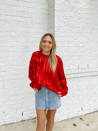 Red Sequin Sweater- CHRISTMAS, Christmas Longsleeve, CHRISTMAS SHIRT, christmas sweatshirt, christmas top, Christmas tshirt, clothing, Curvy, holiday, HOLIDAYS, HOLLY JOLLY CHRISTMAS, MERRY CHRISTMAS, MERRY CHRISTMAS Y’ALL, RED, red shirt, RED SWEATER, red top, Seasonal, SEQUIN, sequin top, SEQUINS, sparkle season, Tops-Ace of Grace Women's Boutique