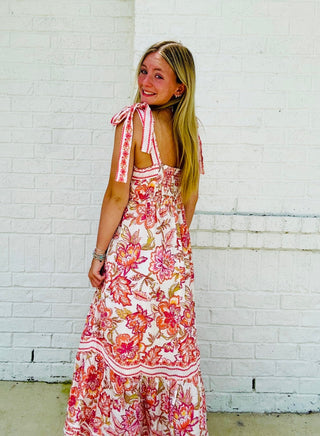 Floral Midi Dress with Tie Straps- beach,beach dress,BOW,dresses & rompers,floral,floral dress,LOVE,Love shack,Love shack fancy,Loveshack,Midi Dress,stoney clover-Ace of Grace Women's Boutique