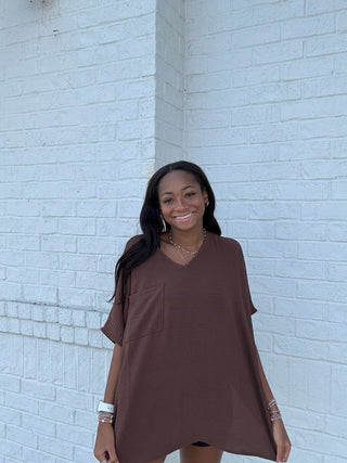 Perfect for Work Top - Brown- Curvy,hot pink top,oversized,OVERSIZED TOP,Perfect for work,pink top,PLUS,plus size,PLUS SIZE TEE,PLUS SIZE TOP,TOP,Tops,WORK TOP,WOVEN TOP-Ace of Grace Women's Boutique