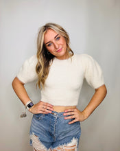 Cream Cropped Puff Sleeve Top