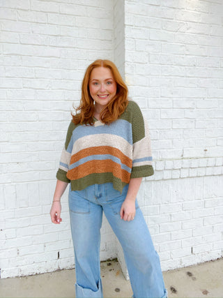 Soft Striped Sweater- clothing, cropped sweater, soft shirt, stripes, sweater top, Tops-Ace of Grace Women's Boutique