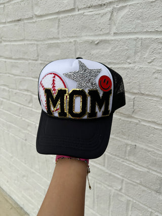 Baseball Mom Trucker Hat- Accessories, accessory, BASEBALL, black hat, hair accessory, MadelynnGrace, MOM, trucker hat, trucker hats-Ace of Grace Women's Boutique