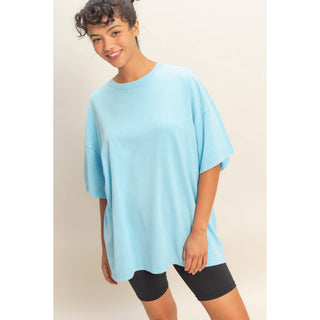 Oversized Mineral Wash T-Shirt- oversized,OVERSIZED TEE,OVERSIZED TOP,pink top,soft top,TOP,Tops,WORK TOP-BLUE-S/M-Ace of Grace Women's Boutique
