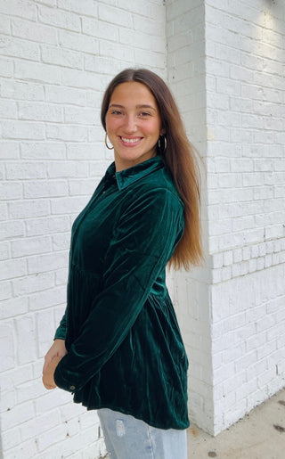 Green Velvet Tunic Top- CHRISTMAS, christmas dress, Christmas Longsleeve, CHRISTMAS SHIRT, christmas top, clothing, emerald green, GREEN, Green shirt, green top, MERRY CHRISTMAS, Seasonal, Tops, velvet, velvet top-Ace of Grace Women's Boutique