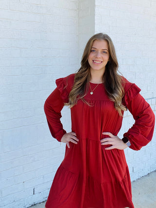 Tiered Ruffle Detail Dress - Rust- colorful dress,Curvy,dress,dresses & rompers,Dressy,Midi Dress,plus dress,plus size dress,teacher-Ace of Grace Women's Boutique
