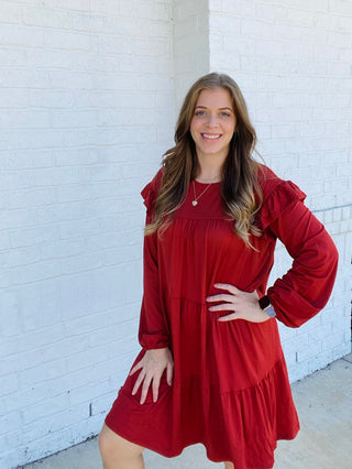 Tiered Ruffle Detail Dress - Rust- colorful dress,Curvy,dress,dresses & rompers,Dressy,Midi Dress,plus dress,plus size dress,teacher-Ace of Grace Women's Boutique
