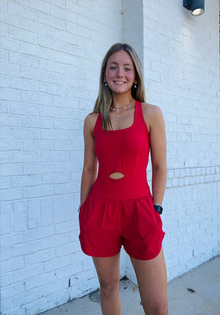 One Piece Cut Out Athletic Romper- Athleisure,athlete,athletic,athletic one piece,athletic romper,clothing,dresses & rompers,Free people,Runsie,Sale-Red-S-Ace of Grace Women's Boutique