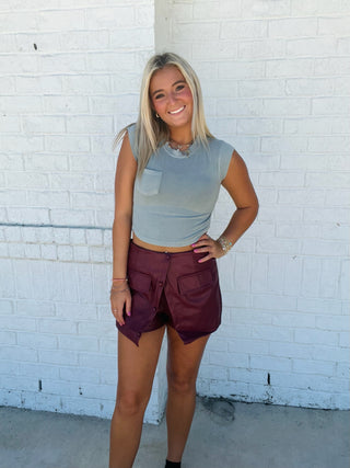 Split Front Button Down Skort | 2 colors- BLACK LEATHER SKIRT, black skirt, black Skort, Bottoms, clothing, fall skirt, game, game day, game day dress, game day skort, gameday, leather skirt, LEATHER SKORT, MAROON, maroon dress, maroon shorts, maroon skirt, skirt, skort-Ace of Grace Women's Boutique