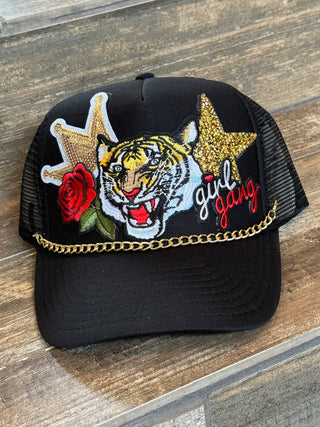 Girl Gang Tiger Trucker Hat- Accessories, accessory, Crown, Girl gang, Girlgang, glitter star, hair accessory, hats, MadelynnGrace, ROSE, SEQUIN TIGER, STAR, STARS, Tiara, TIGER, tigers, trucker hat, trucker hats-Ace of Grace Women's Boutique