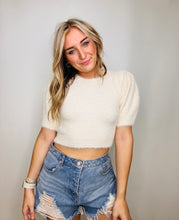 Cream Cropped Puff Sleeve Top