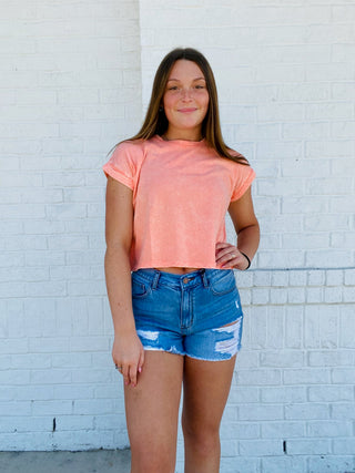 Mineral Washed Cropped Short Sleeve | 3 colors- BLUE CROP TOP, clothing, crop, crop top, CROPPED, CROPPED TEE, mineral, MINERAL WASH, MINERAL WASHED, PINK CROP TOP, Tops-Ace of Grace Women's Boutique