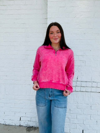 Half Zip Pullover- Acid, clothing, fall clothes, outerwear, pink pullover, pullover, Scooba, Scuba, Tops-Pink-S-Ace of Grace Women's Boutique