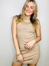 Beige Mock Neck Sleeveless Sweater Dress