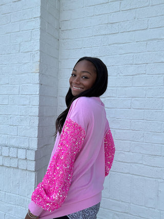 Pink Pumpkin Sequin Top- Curvy,HOT PINK,LIGHT PINK,pink,PLUS,pumpkin,pumpkins,Seasonal,SEQUIN,Tops-Ace of Grace Women's Boutique