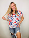 Red, White, & Blue Cheetah V Neck Top- casual, CHEETAH, CHEETAH PRINT, CHEETAH TOP, game, game day, Game day shirt, game days, gameday, work, WORK SHIRT, WORK TOP-Ace of Grace Women's Boutique